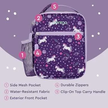 Bentgo Kids Insulated Lunch Tote - Water-Resistant, Reusable, Lightweight & Durable Lunch Bag with Water Bottle Holder & Mesh Pocket, Fits Lunch Box & Water Bottle - Ideal for Ages 3+ (Unicorn)