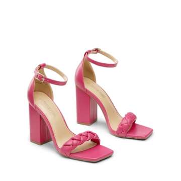DREAM PAIRS Women's Heels for Women Braided Open Toe Ankle Strap High Block Chunky Heel Sandals Party Wedding Dress Pumps Shoes,Size 7,Hot Pink,SDHS2321W