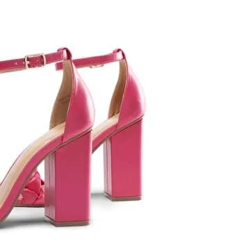 DREAM PAIRS Women's Heels for Women Braided Open Toe Ankle Strap High Block Chunky Heel Sandals Party Wedding Dress Pumps Shoes,Size 7,Hot Pink,SDHS2321W