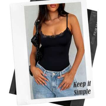 Navneet Women Lace Bodysuit Sexy Square Neck Sleeveless Cami Spaghetti Strap Thong Bodysuit Backless Body Suits Tops Leotard Black S