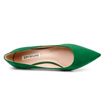 JOY IN LOVE Women's Kitten Heel Pumps Suede Green 10 US