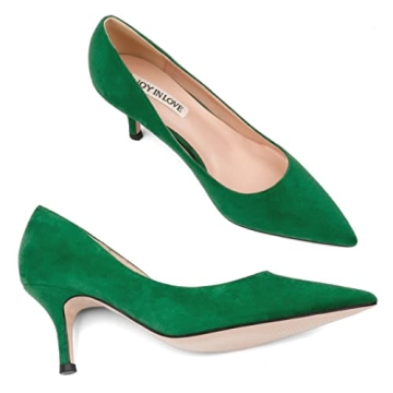 JOY IN LOVE Women's Kitten Heel Pumps Suede Green 10 US