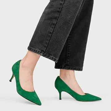 JOY IN LOVE Women's Kitten Heel Pumps Suede Green 10 US