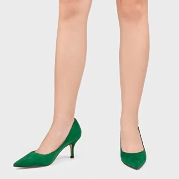 JOY IN LOVE Women's Kitten Heel Pumps Suede Green 10 US