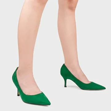 JOY IN LOVE Women's Kitten Heel Pumps Suede Green 10 US