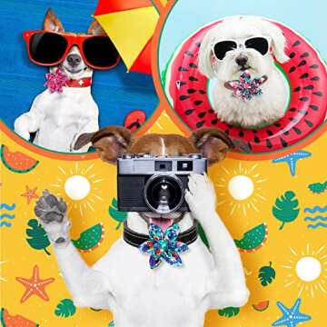 Cunno 60 Pcs Dog Collar Flowers Bulk Summer Hawaiian Dog Bow Ties Dog Collar Accessories Pet Charms Grooming Flamingo for Small Medium Large Cat Puppy Dog Collar Attachment Summer Hawaiian Costume