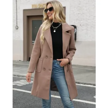 Bankeng Women Winter Wool Blend Camel Coat Double-Breasted