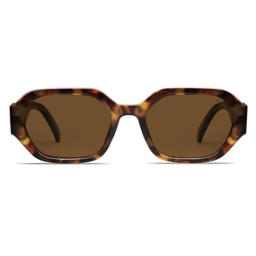 SOJOS Polarized Sunglasses For Women Retro Rectangle Womens Sun Glasses Trendy Narrow Square 90s Shades SJ2232 Leopard Brown Lens