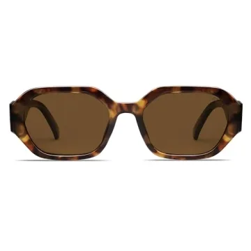 SOJOS Polarized Sunglasses For Women Retro Rectangle Womens Sun Glasses Trendy Narrow Square 90s Shades SJ2232 Leopard Brown Lens