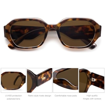 SOJOS Polarized Sunglasses For Women Retro Rectangle Womens Sun Glasses Trendy Narrow Square 90s Shades SJ2232 Leopard Brown Lens