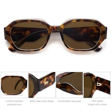 SOJOS Polarized Sunglasses For Women Retro Rectangle Womens Sun Glasses Trendy Narrow Square 90s Shades SJ2232 Leopard Brown Lens