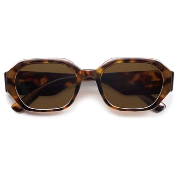 SOJOS Polarized Sunglasses For Women Retro Rectangle Womens Sun Glasses Trendy Narrow Square 90s Shades SJ2232 Leopard Brown Lens