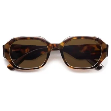 SOJOS Polarized Sunglasses For Women Retro Rectangle Womens Sun Glasses Trendy Narrow Square 90s Shades SJ2232 Leopard Brown Lens