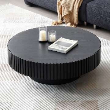 LyuHome Black Round Coffee Table - Modern & Easy to Use