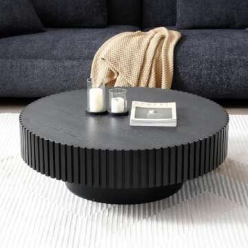 LyuHome Black Round Coffee Table - Modern & Easy to Use