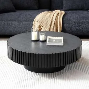 LyuHome Black Round Coffee Table - Modern & Easy to Use