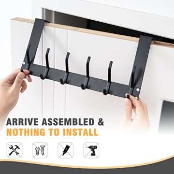 Uross Foldable Over The Door Hooks, Heavy Duty Over Door Hanger, Behind The Door Hook Rack for Hanging Jackets Coats Hoodies Towels Scarfs Clothes Hats Handbags Backpacks -Black