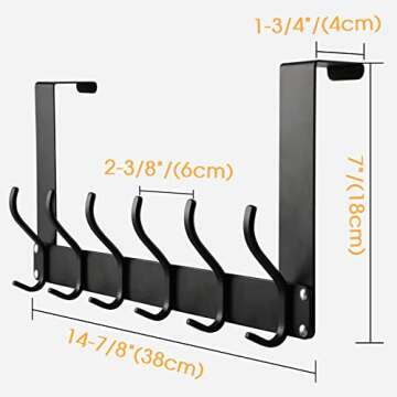 Uross Foldable Over The Door Hooks, Heavy Duty Over Door Hanger, Behind The Door Hook Rack for Hanging Jackets Coats Hoodies Towels Scarfs Clothes Hats Handbags Backpacks -Black