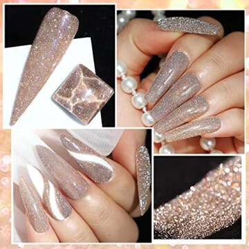 MIZHSE Reflective Gold Glitter Gel Nail Polish, Sparkly Shiny Gel Polish, Glossy Finish Nail Gel Soak Off Nail Art Salon Varnish Manicure for Beginners DIY at Home Popular Color