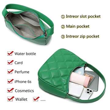CYHTWSDJ Shoulder Bags for Women, Cute Hobo Tote Handbag Mini Clutch Purse with Zipper Closure (Green B)