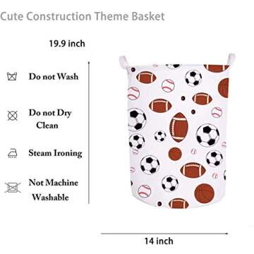 Runtoo 19.7" Large Sized Laundry Hamper Waterproof Foldable Canvas Sports Basketball Football Bucket...