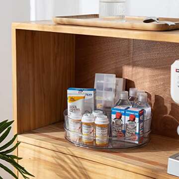 Empaxum Clear Lazy Susan Organizer with 5 Removable Bins 10.6" Plastic Lazy Susan Turntable for Cabinet Rotating Snack Organizer Divided Spinning Storage for Kitchen, Pantry, Countertop, Bathroom