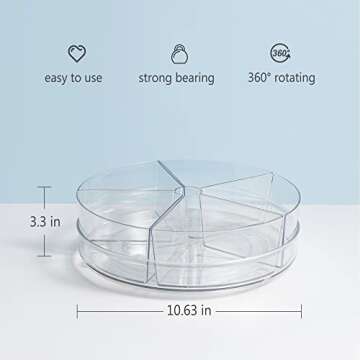 Empaxum Clear Lazy Susan Organizer with 5 Removable Bins 10.6" Plastic Lazy Susan Turntable for Cabinet Rotating Snack Organizer Divided Spinning Storage for Kitchen, Pantry, Countertop, Bathroom
