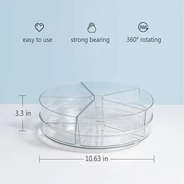Empaxum Clear Lazy Susan Organizer with 5 Removable Bins 10.6" Plastic Lazy Susan Turntable for Cabinet Rotating Snack Organizer Divided Spinning Storage for Kitchen, Pantry, Countertop, Bathroom