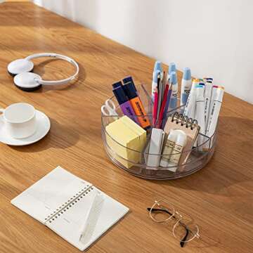 Empaxum Clear Lazy Susan Organizer with 5 Removable Bins 10.6" Plastic Lazy Susan Turntable for Cabinet Rotating Snack Organizer Divided Spinning Storage for Kitchen, Pantry, Countertop, Bathroom