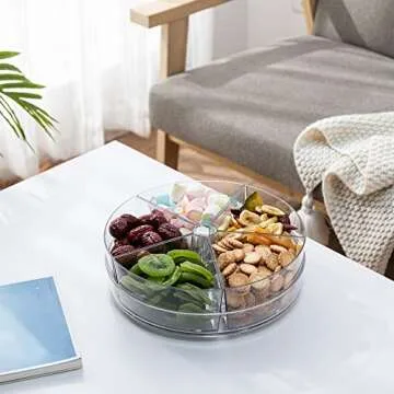 Empaxum Clear Lazy Susan Organizer with 5 Removable Bins 10.6" Plastic Lazy Susan Turntable for Cabinet Rotating Snack Organizer Divided Spinning Storage for Kitchen, Pantry, Countertop, Bathroom