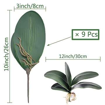 Hinyo 9 Pcs Big Size Artificial Green Phalaenopsis Artificial Orchid Leaves Green Plant Garden Bonsa...