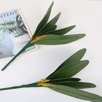 Hinyo 9 Pcs Big Size Artificial Green Phalaenopsis Artificial Orchid Leaves Green Plant Garden Bonsai Décor