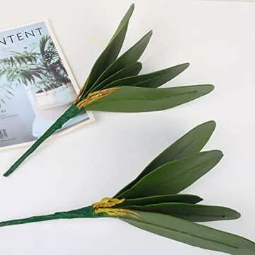 Hinyo 9 Pcs Big Size Artificial Green Phalaenopsis Artificial Orchid Leaves Green Plant Garden Bonsai Décor