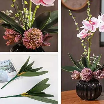 Hinyo 9 Pcs Big Size Artificial Green Phalaenopsis Artificial Orchid Leaves Green Plant Garden Bonsai Décor