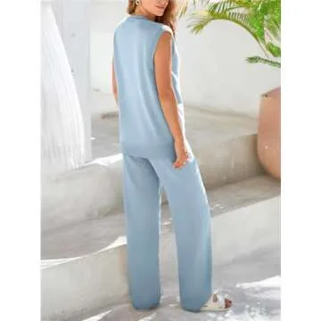 Tankaneo Womens Knit 2 Piece Outfit Sets - Light Blue