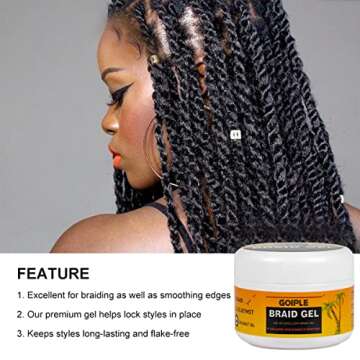 Goiple Strong Hold Braid Gel Good for Twist, Locs, Braids, Edge No Flake Extra Hold High Shine Braiding Gel & Edge Control 8.8oz with Hair Combs