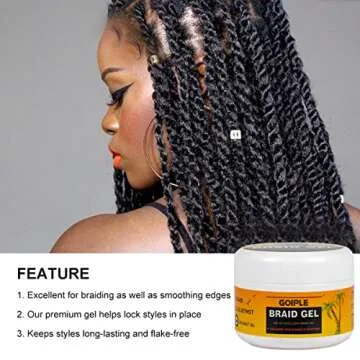 Goiple Strong Hold Braid Gel Good for Twist, Locs, Braids, Edge No Flake Extra Hold High Shine Braiding Gel & Edge Control 8.8oz with Hair Combs