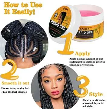 Goiple Strong Hold Braid Gel Good for Twist, Locs, Braids, Edge No Flake Extra Hold High Shine Braiding Gel & Edge Control 8.8oz with Hair Combs