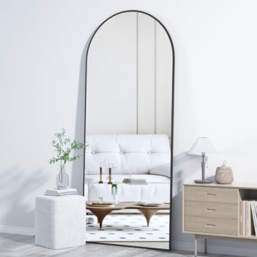 CASSILANDO Full Length Mirror 64"×21" Floor Mirror, Standing Mirror Smooth Arched Top Mirror, Large Arched Mirror, Bedroom Living Room Wall Mirror, Black