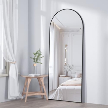 CASSILANDO Full Length Mirror 64"×21" Floor Mirror, Standing Mirror Smooth Arched Top Mirror, Large Arched Mirror, Bedroom Living Room Wall Mirror, Black