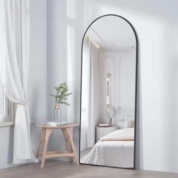 CASSILANDO Full Length Mirror 64"×21" Floor Mirror, Standing Mirror Smooth Arched Top Mirror, Large Arched Mirror, Bedroom Living Room Wall Mirror, Black