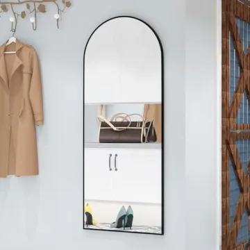 CASSILANDO Full Length Mirror 64"×21" Floor Mirror, Standing Mirror Smooth Arched Top Mirror, Large Arched Mirror, Bedroom Living Room Wall Mirror, Black