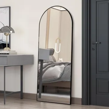 CASSILANDO Full Length Mirror 64"×21" Floor Mirror, Standing Mirror Smooth Arched Top Mirror, Large Arched Mirror, Bedroom Living Room Wall Mirror, Black