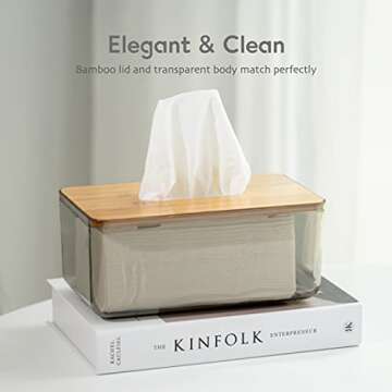 LifeLAZA Minimalist Tissue Box Cover Holder, Modern Transparent Rectangular Bamboo Facial Tissues Di...