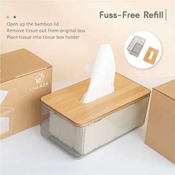 LifeLAZA Minimalist Tissue Box Cover Holder, Modern Transparent Rectangular Bamboo Facial Tissues Dispenser for Bathroom, Bedroom, Living Room