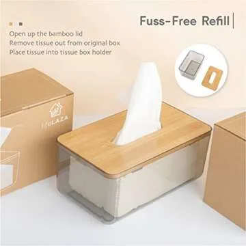 LifeLAZA Minimalist Tissue Box Cover Holder, Modern Transparent Rectangular Bamboo Facial Tissues Dispenser for Bathroom, Bedroom, Living Room