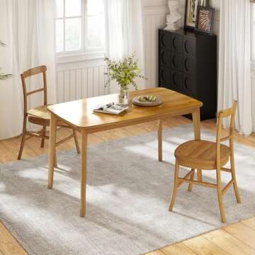 KKL Dining Table, 47“ Malaysian Oak Kitchen Table, Farmhouse Wood Dining Table for 2, Easy Assembly, Natural