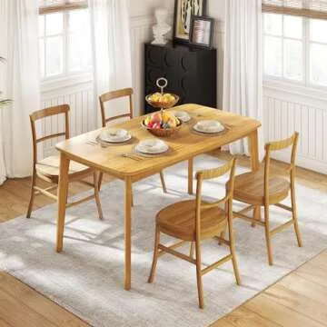 KKL Dining Table, 47“ Malaysian Oak Kitchen Table, Farmhouse Wood Dining Table for 2, Easy Assembly, Natural