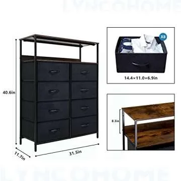 LYNCOHOME Dresser for Bedroom with 8 Drawers,Dressers & Chest of Drawers for Bedroom, Closet, Clothes, Storage Tower with Sturdy Steel Frame, Wood Top, Fabric Drawers