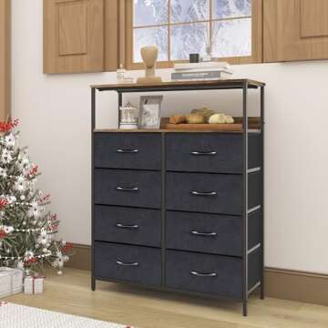 LYNCOHOME Dresser for Bedroom with 8 Drawers,Dressers & Chest of Drawers for Bedroom, Closet, Clothes, Storage Tower with Sturdy Steel Frame, Wood Top, Fabric Drawers